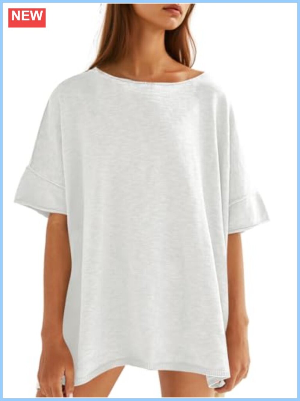 Oversized Tunic Tee with Side Slit Hem - Cotton Blend